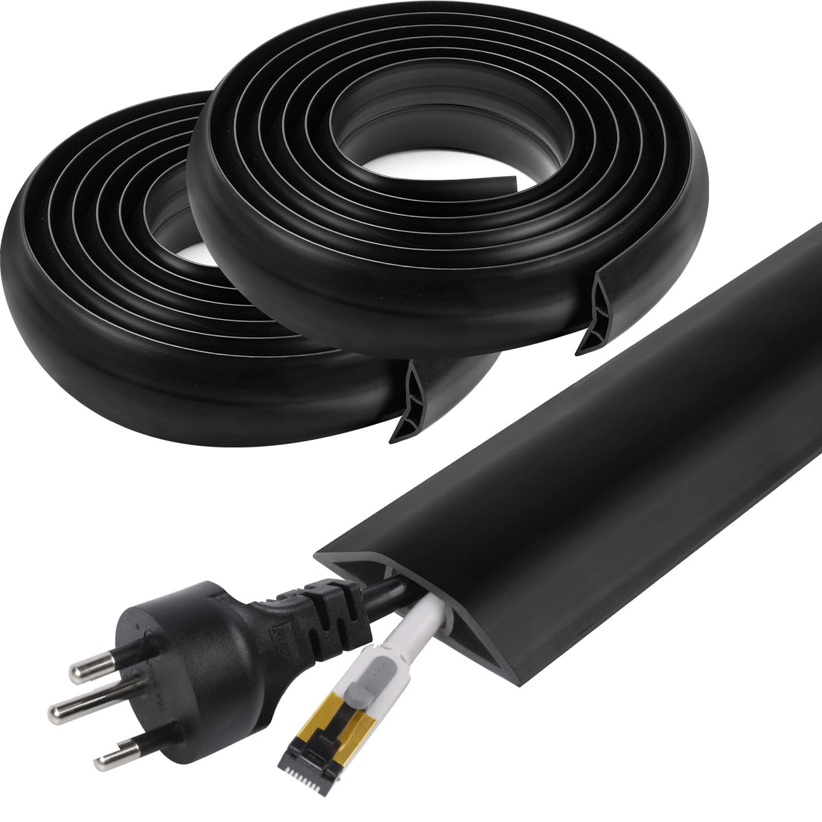 YesBes front view of 20 ft cord cover protecting floor cables and reducing trip hazards