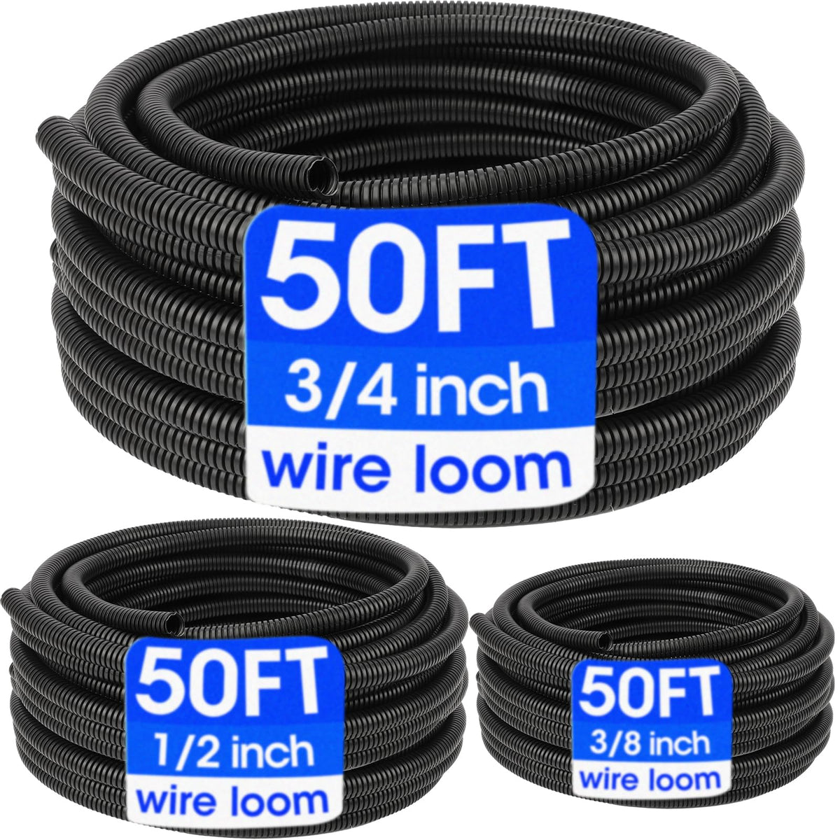 YesBes front packaging showing 50ft black split wire loom for durable protection