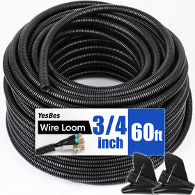YesBes front view of 60 ft split wire loom showing length and color, protects cables