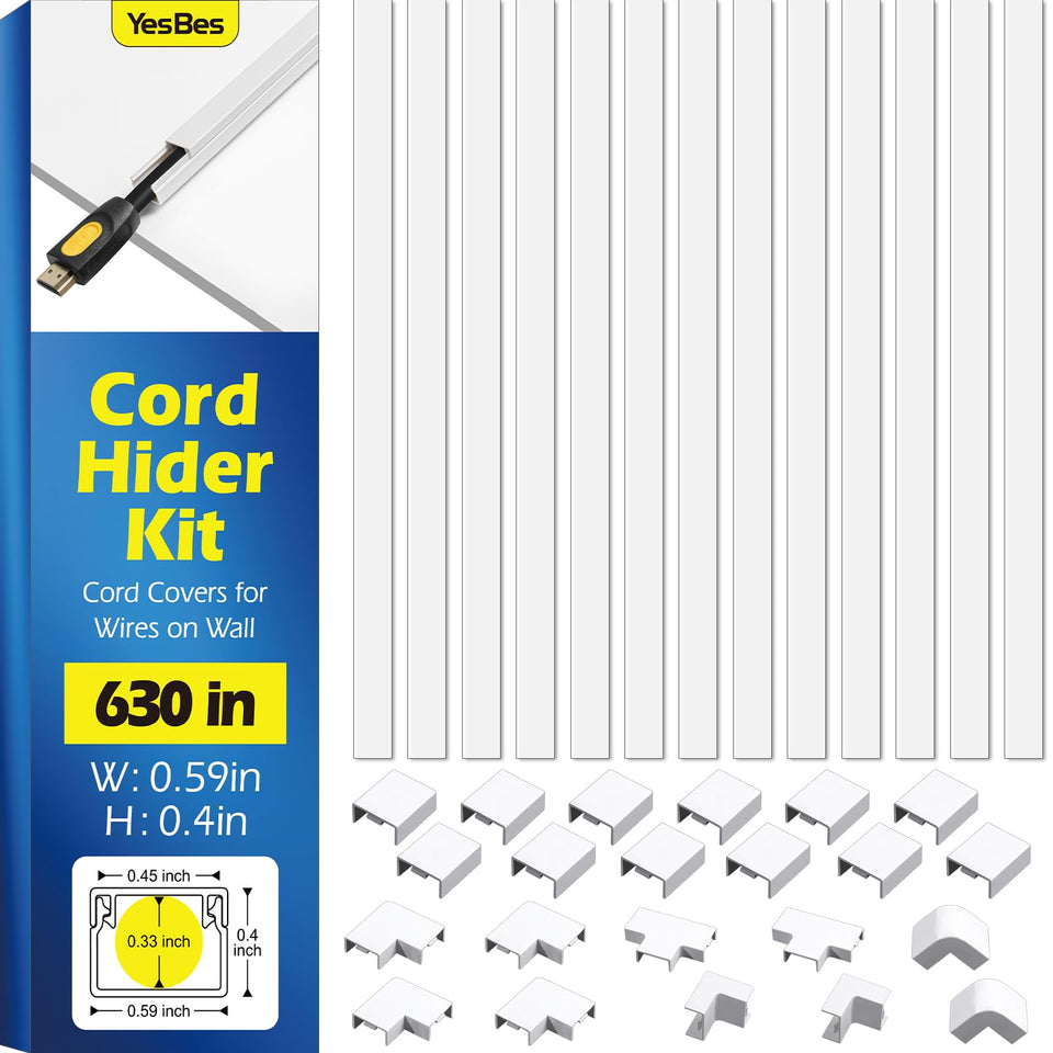 YesBes front packaging showing full cord hider kit and kit contents benefit organization