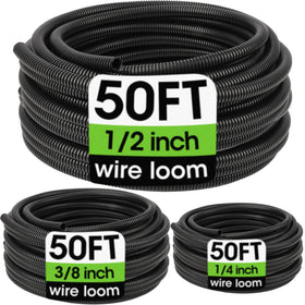 YesBes front packaging showing three 50ft black split loom rolls protecting cables