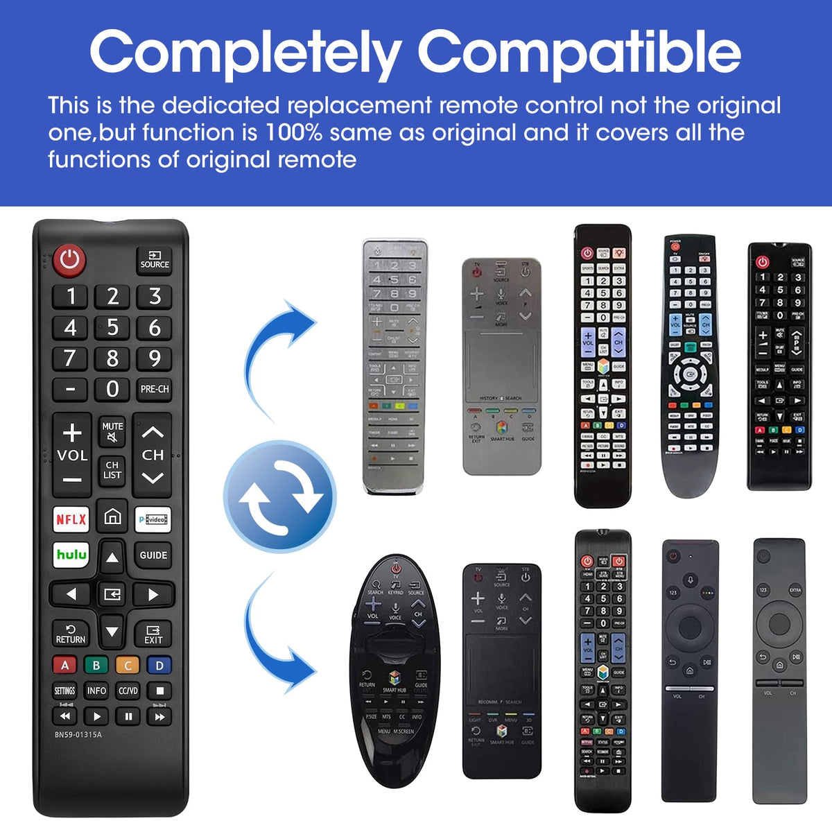 YesBes six-pack remote, angled design highlights durable ABS and silicone.