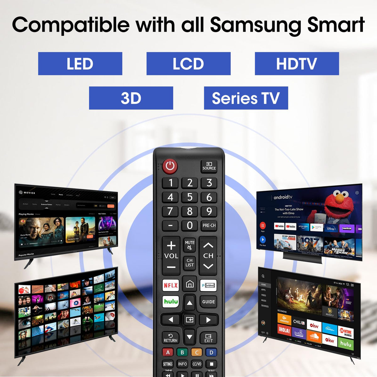 YesBes six-pack Samsung remote, back view, compact design for easy handling.