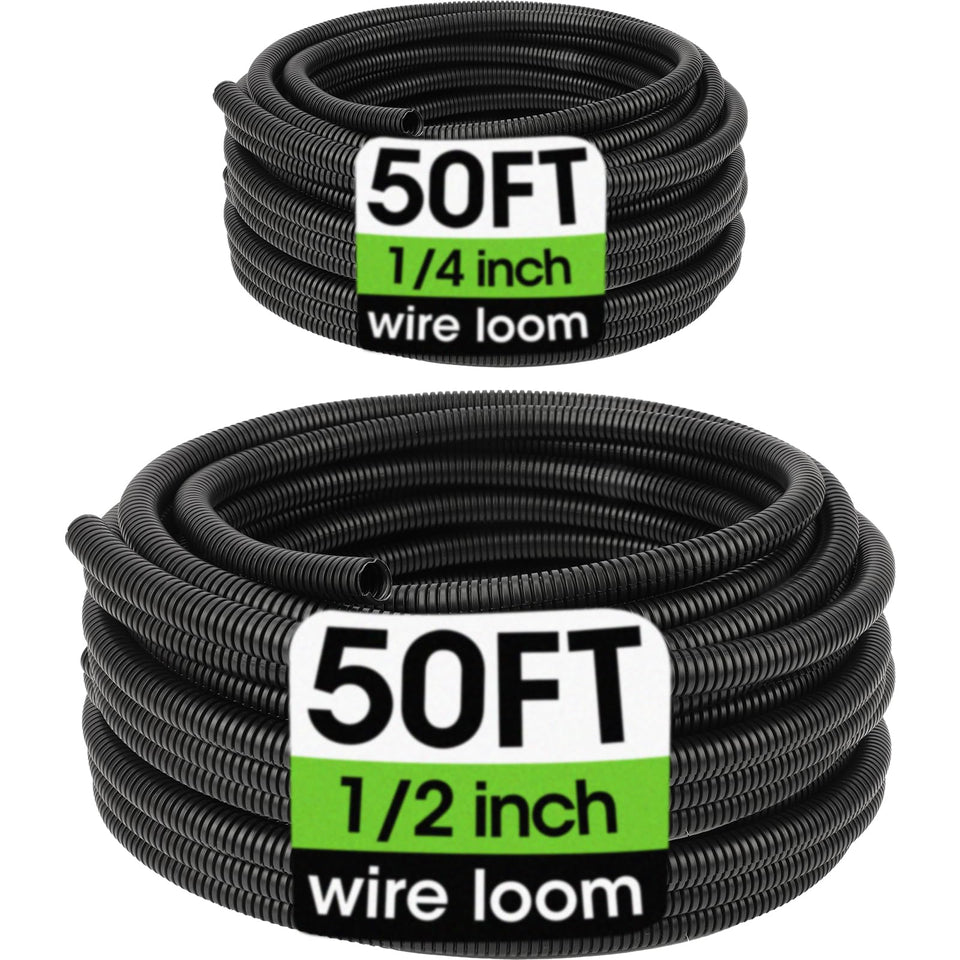 YesBes Wire Loom split loom 1/4 inch black neatly bundles and protects cables.