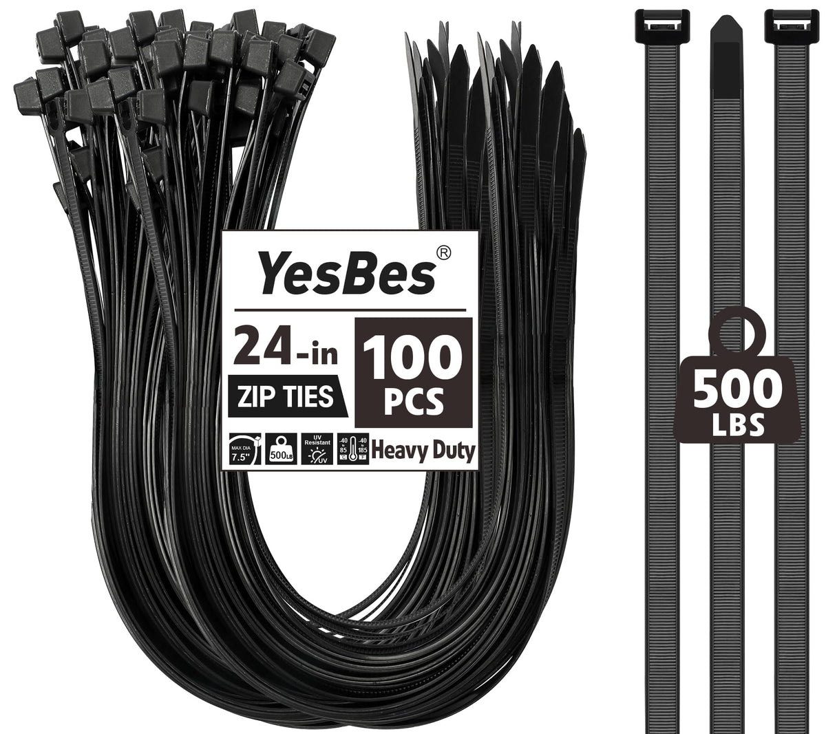 YesBes zip-tie 24in for 100-pack organization indoors and outdoors