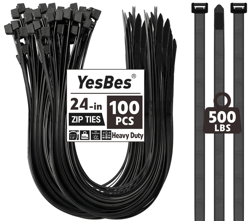 YesBes zip-tie 24in for 100-pack organization indoors and outdoors