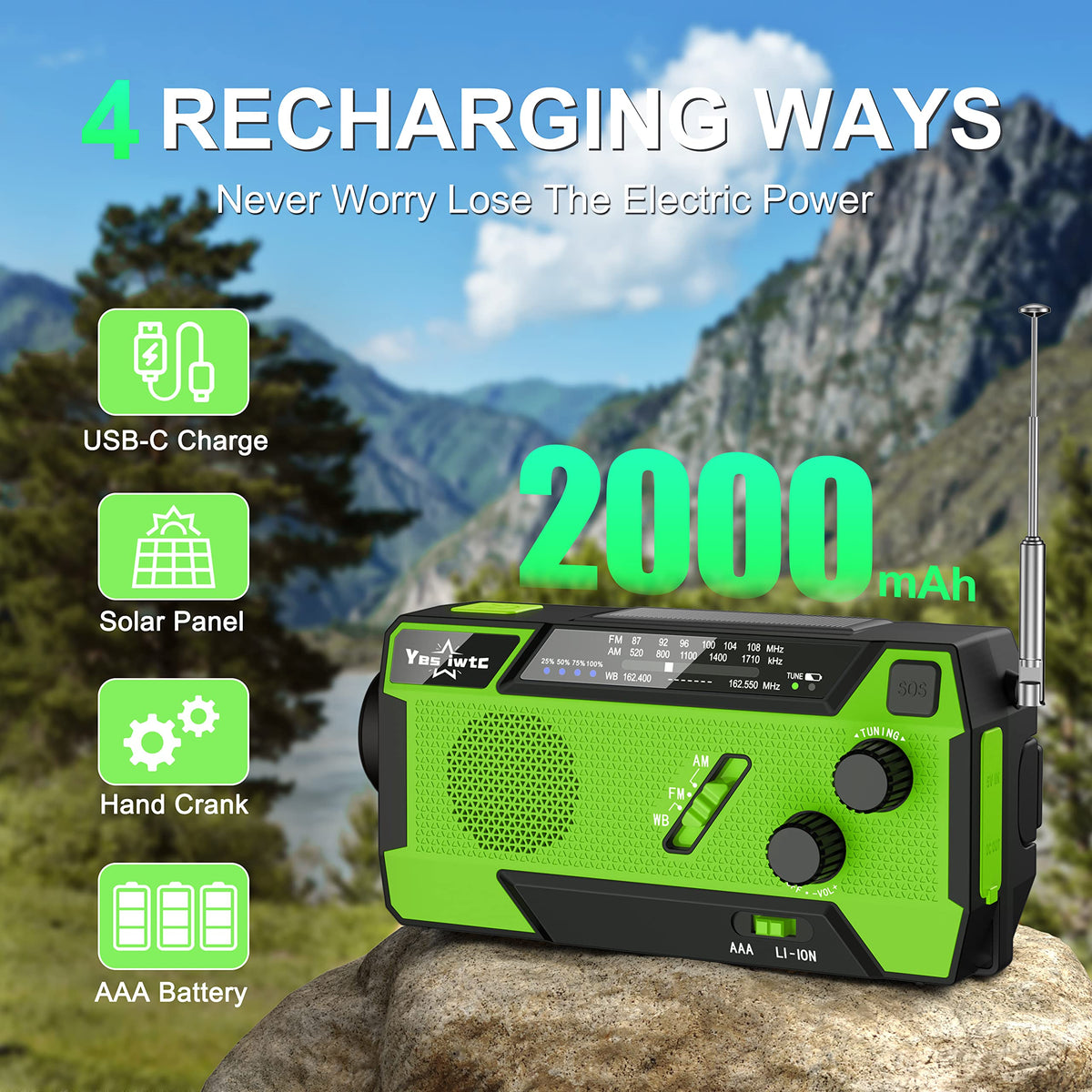 yesiwtc flashlight and six LED reading lights illuminated, delivering reliable emergency light