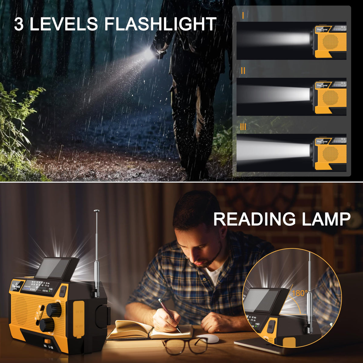 yesiwtc flashlight and six reading LEDs offering adjustable light