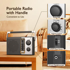 Yewrich AM FM radio antenna extended for strong reception in urban areas.