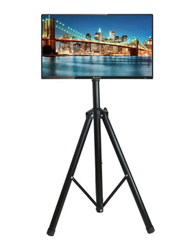 YFLY tripod stand front view showing sturdy mount and VESA compatibility for easy setup