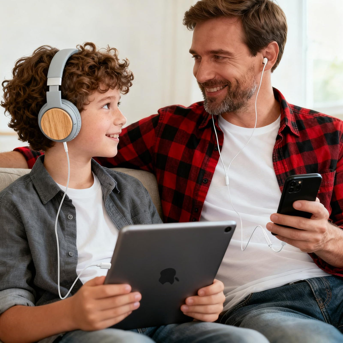YFMaiQi adapter plugged into iPhone port, enabling seamless headphone playback