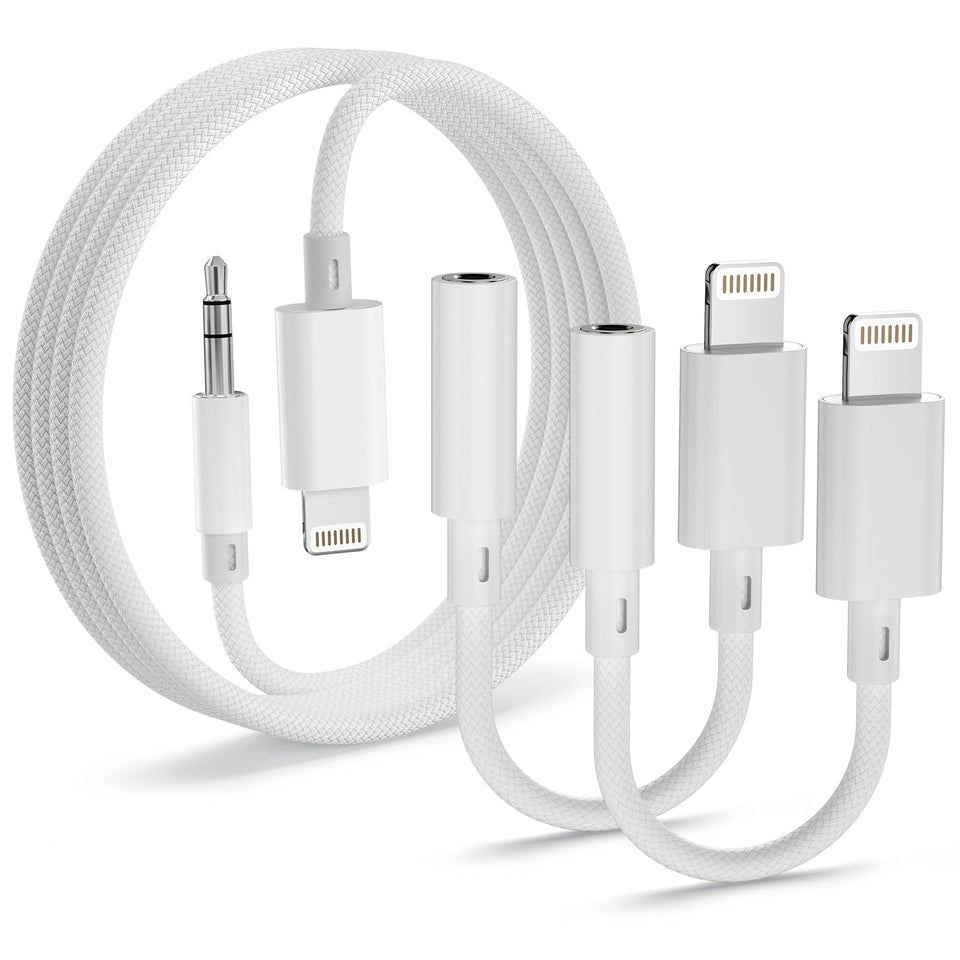 YFMaiQi front packaging showing two adapters and aux cable, conveying complete kit