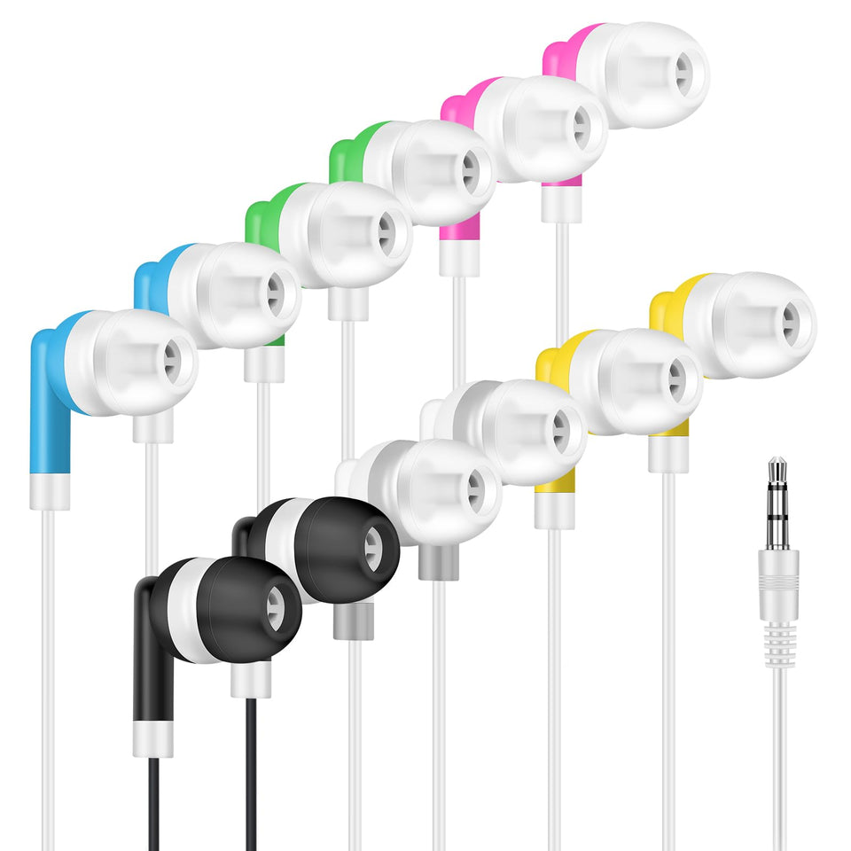 YFSFQS 100-pack earbuds box view, ideal for classrooms and sharing.