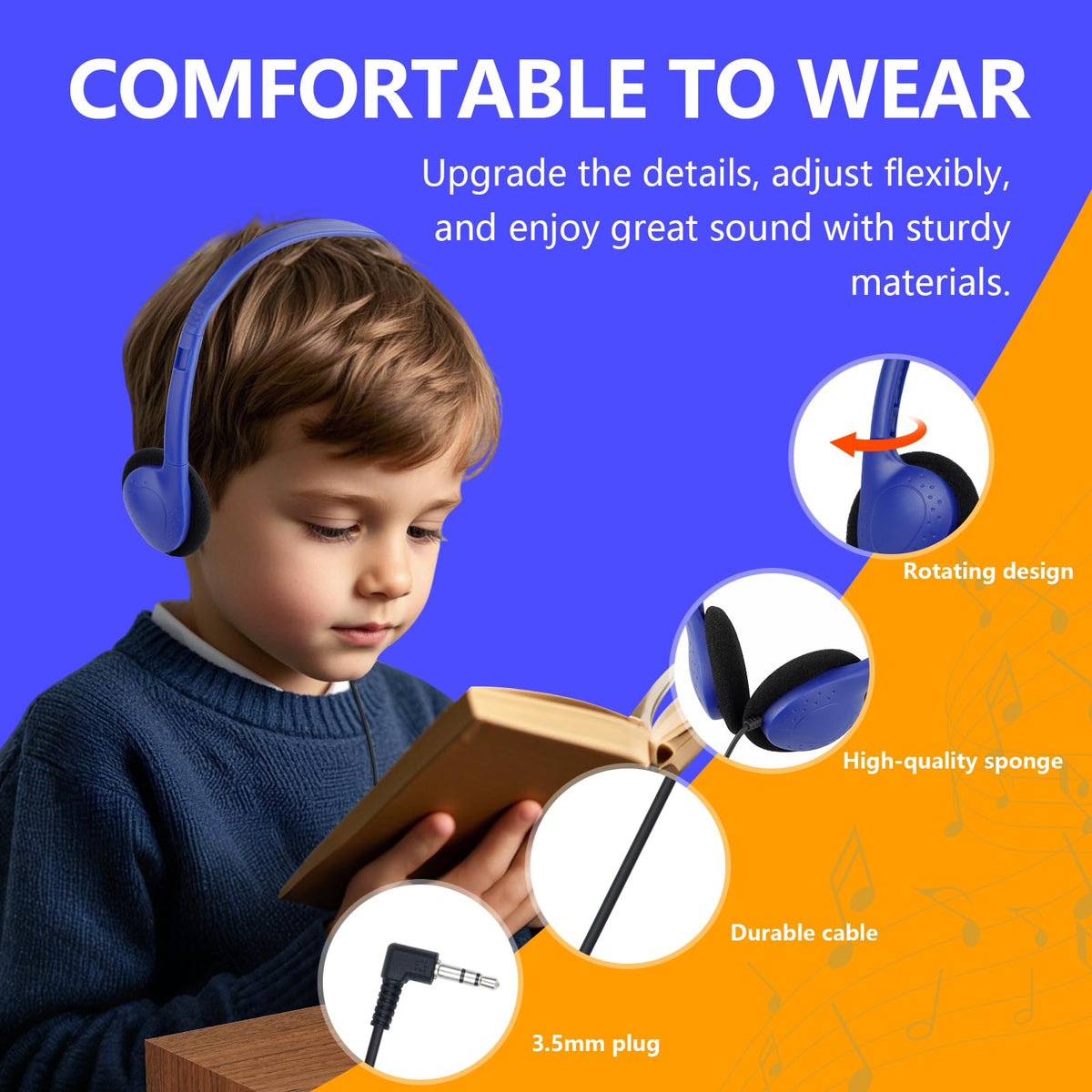 Adjustable headband ensures a secure classroom fit for many students.