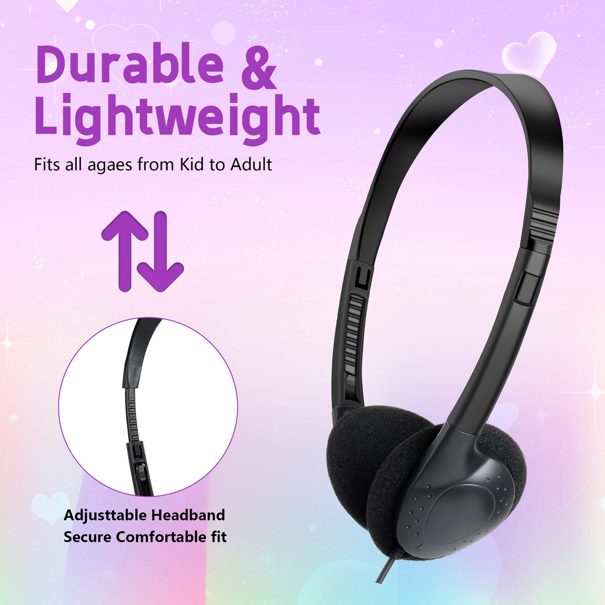 YFSFQS 3.5mm plug and tangle-free cord showing universal compatibility