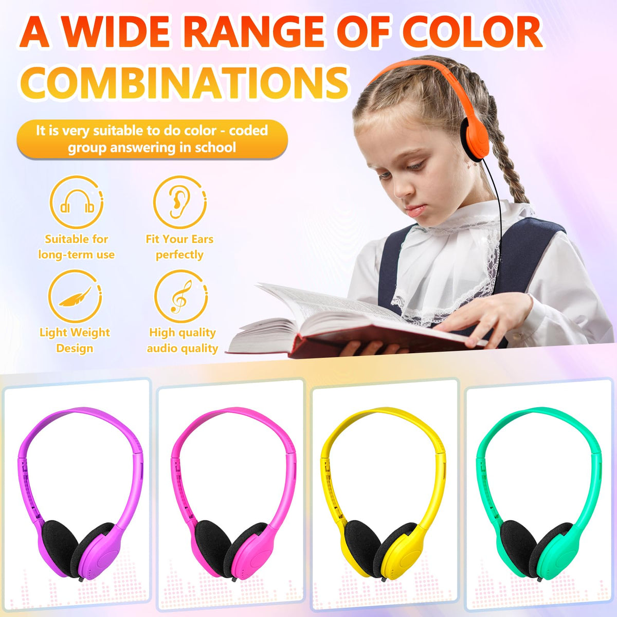 YFSFQS kids headphones ideal for schools hospitals gyms and libraries