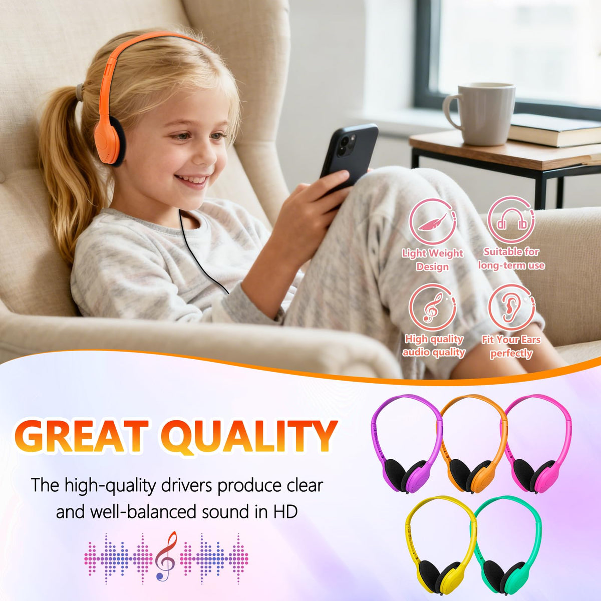 YFSFQS classroom headphone bulk pack with durable build and safety features