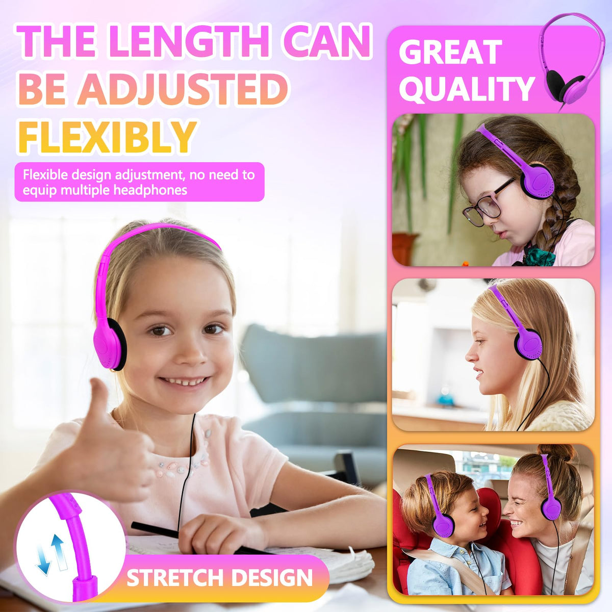 YFSFQS kids headphones with extra soft ear cushions for comfortable wear