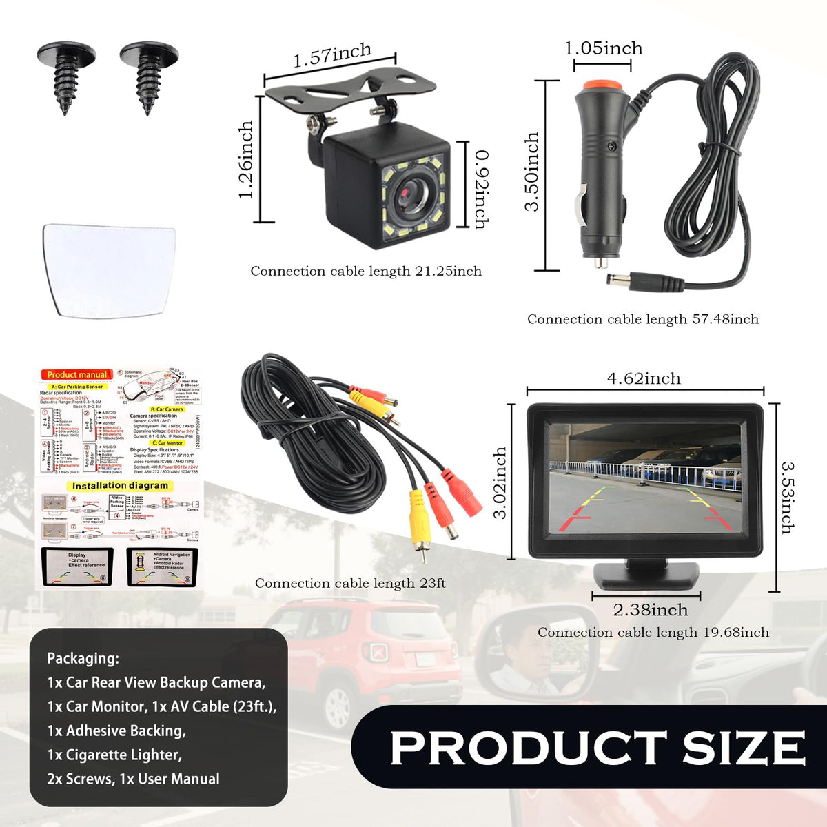 YGDMD backup camera monitor 4-6 inch displays real time guidance