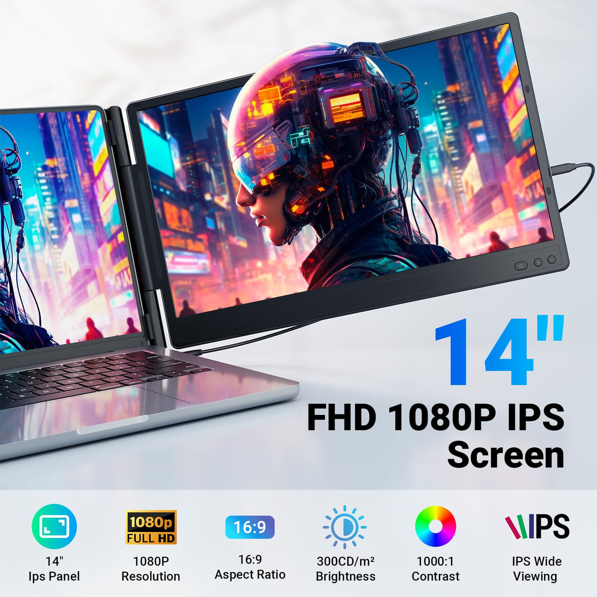 Ygretyrjh 14-inch portable monitor front view for travel productivity