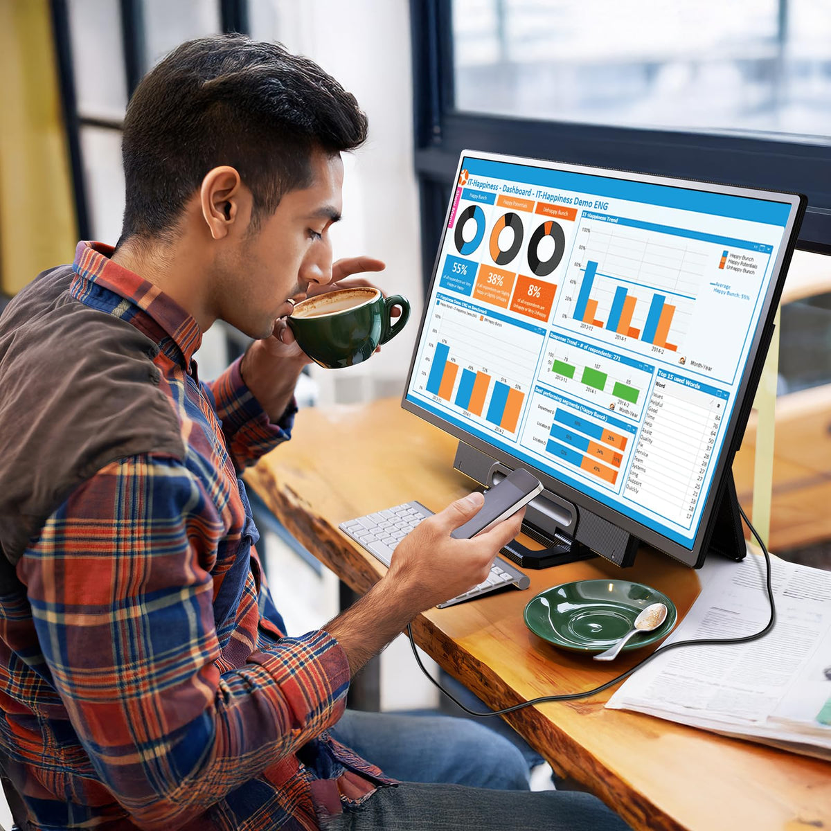 Ygretyrjh desk setup image highlights second-screen productivity with clear color and motion.