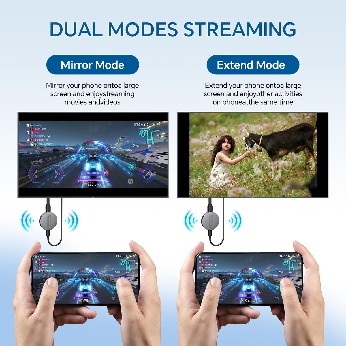 YGXLWF dongle connected to HDTV streaming a movie for simple big-screen viewing