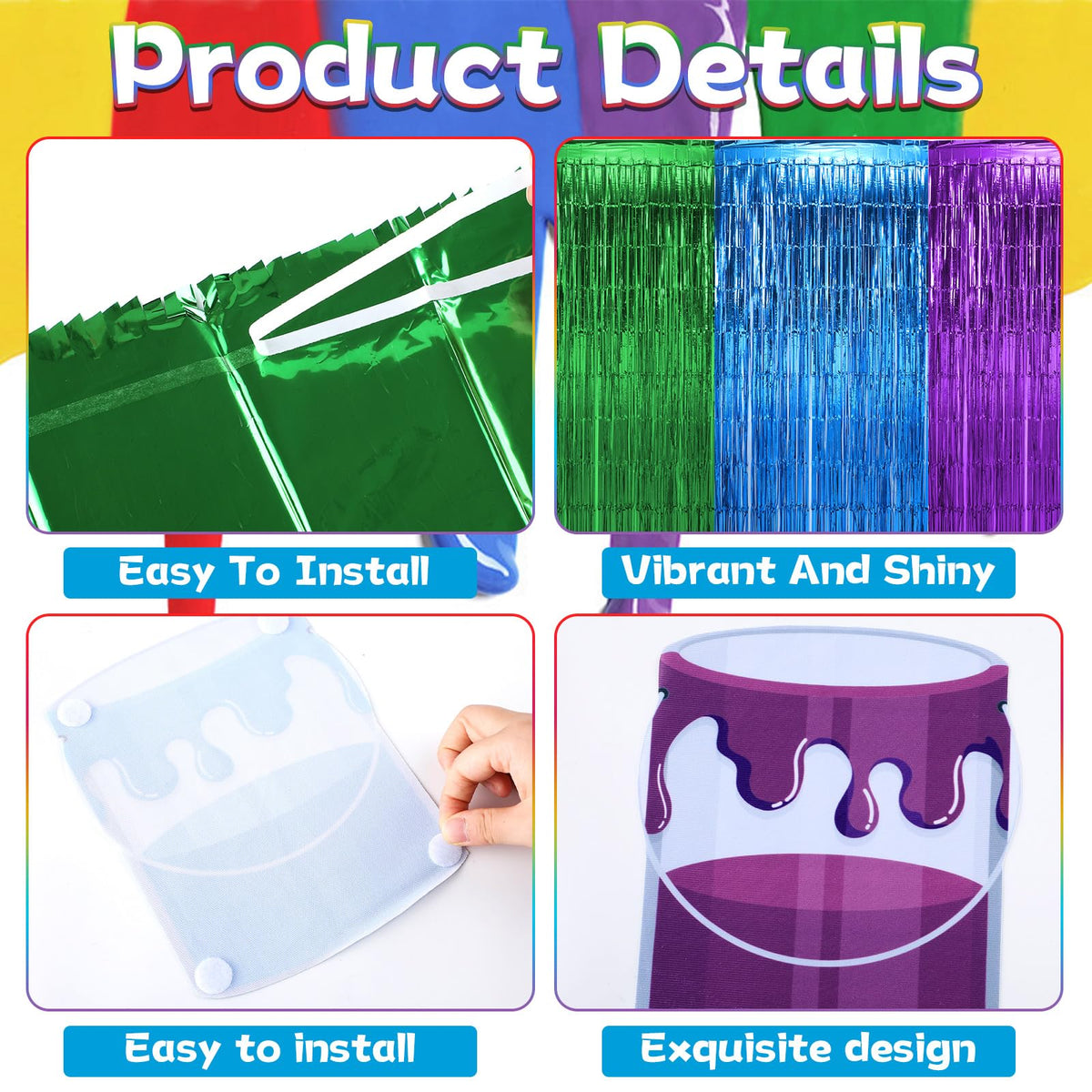 Yiaoyinnz colorful splatter backdrop creates a vivid art-themed stage for photos.