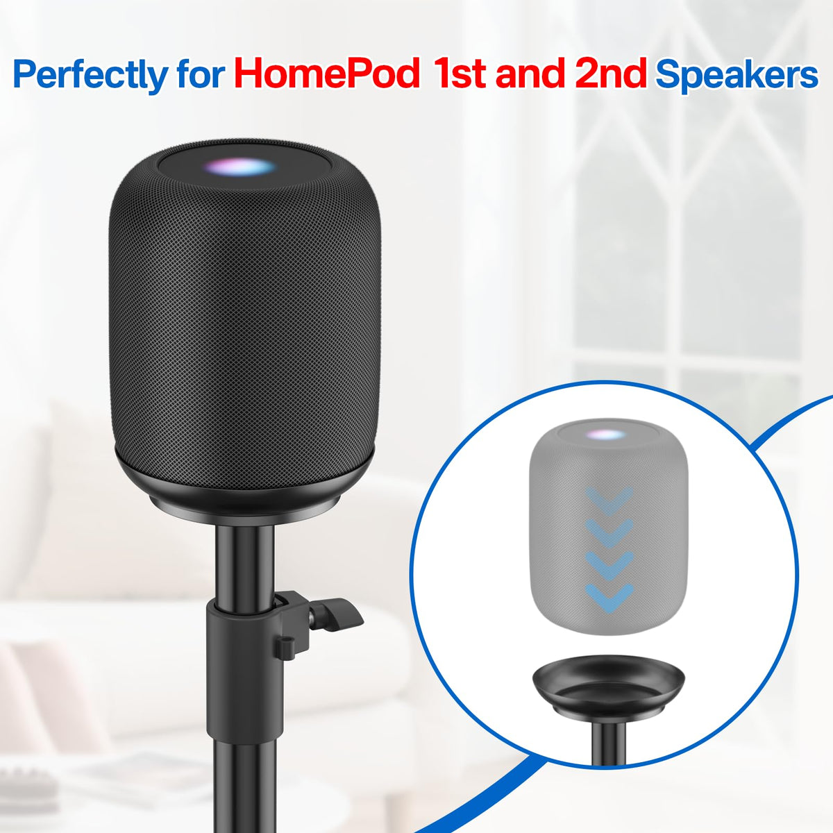 Yibracki close-up of circular mounting ring keeping HomePod centered