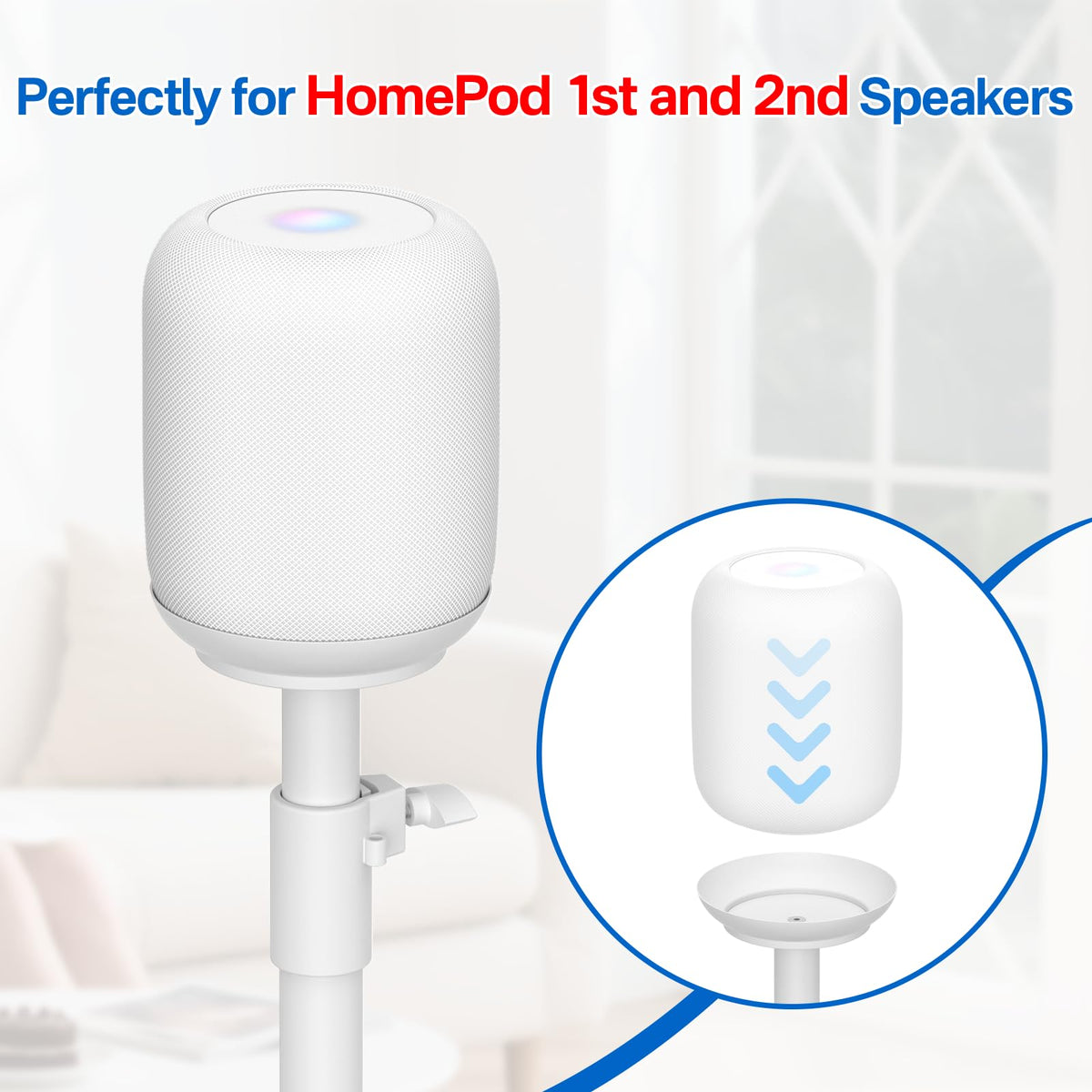 Yibracki height-adjustable stand allows ear-level listening alignment.