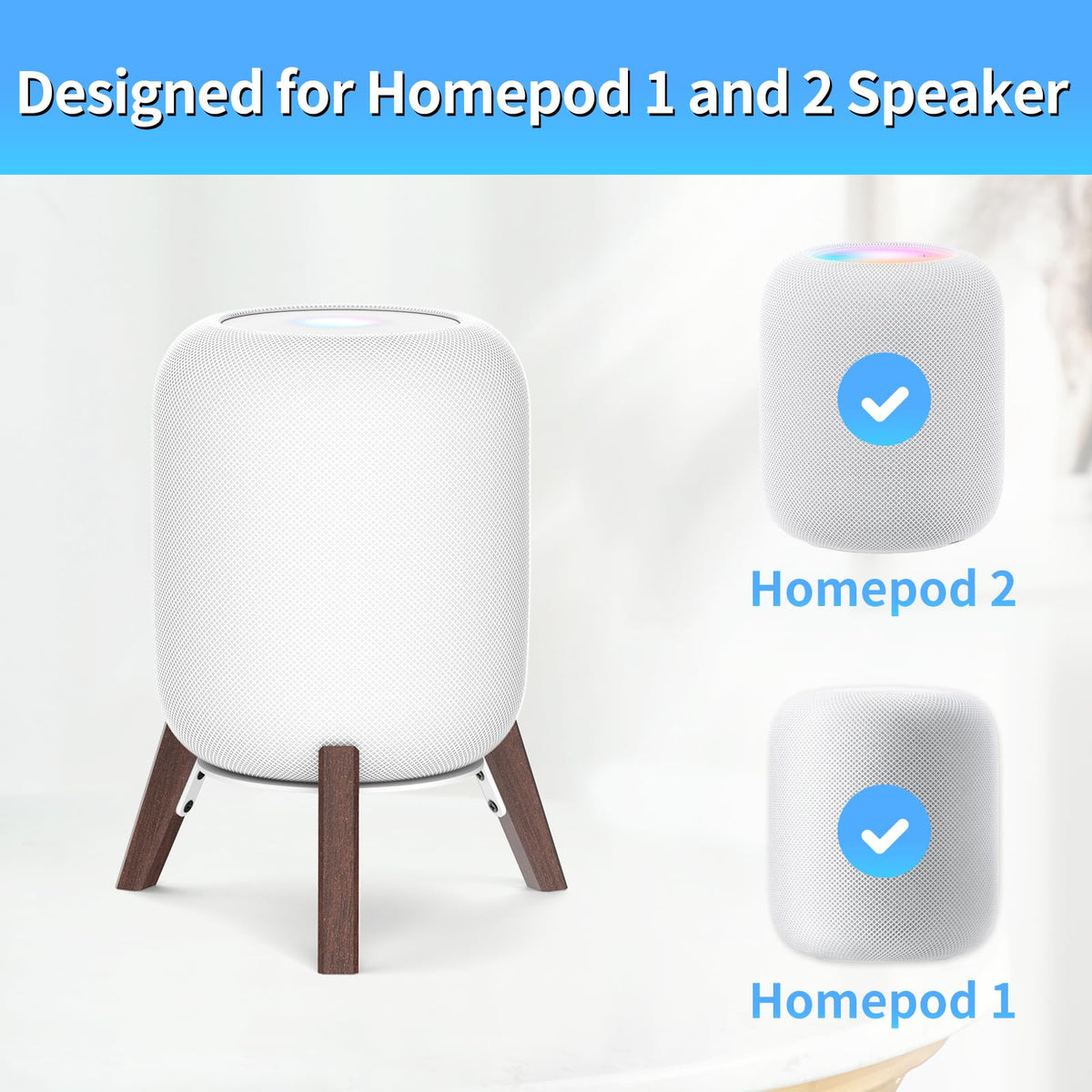 Yibracki HomePod wood stand side view highlights anti-slip feet