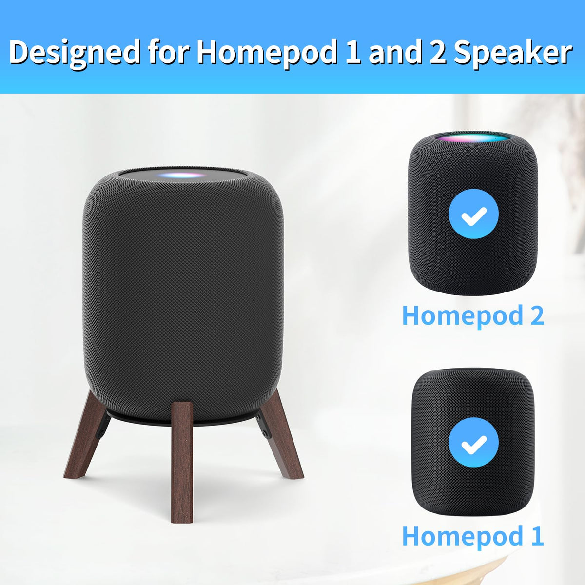 Yibracki table wood stand with dust-proof cover on HomePod to keep desk clean.