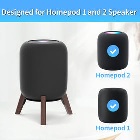 Yibracki table wood stand with dust-proof cover on HomePod to keep desk clean.
