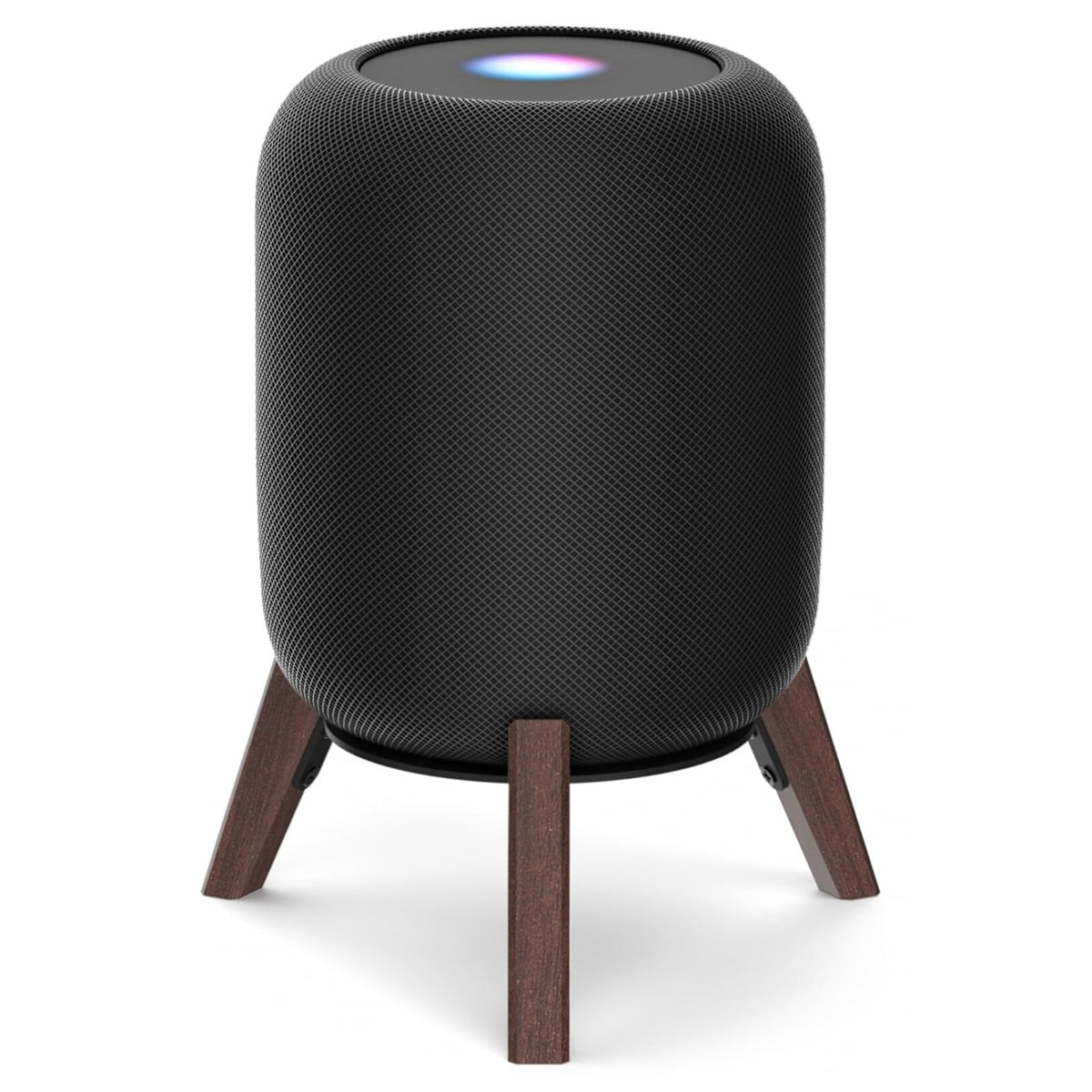 Yibracki HomePod 2nd Gen on table wood stand, front view showing stability and style.