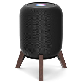 Yibracki HomePod 2nd Gen on table wood stand, front view showing stability and style.