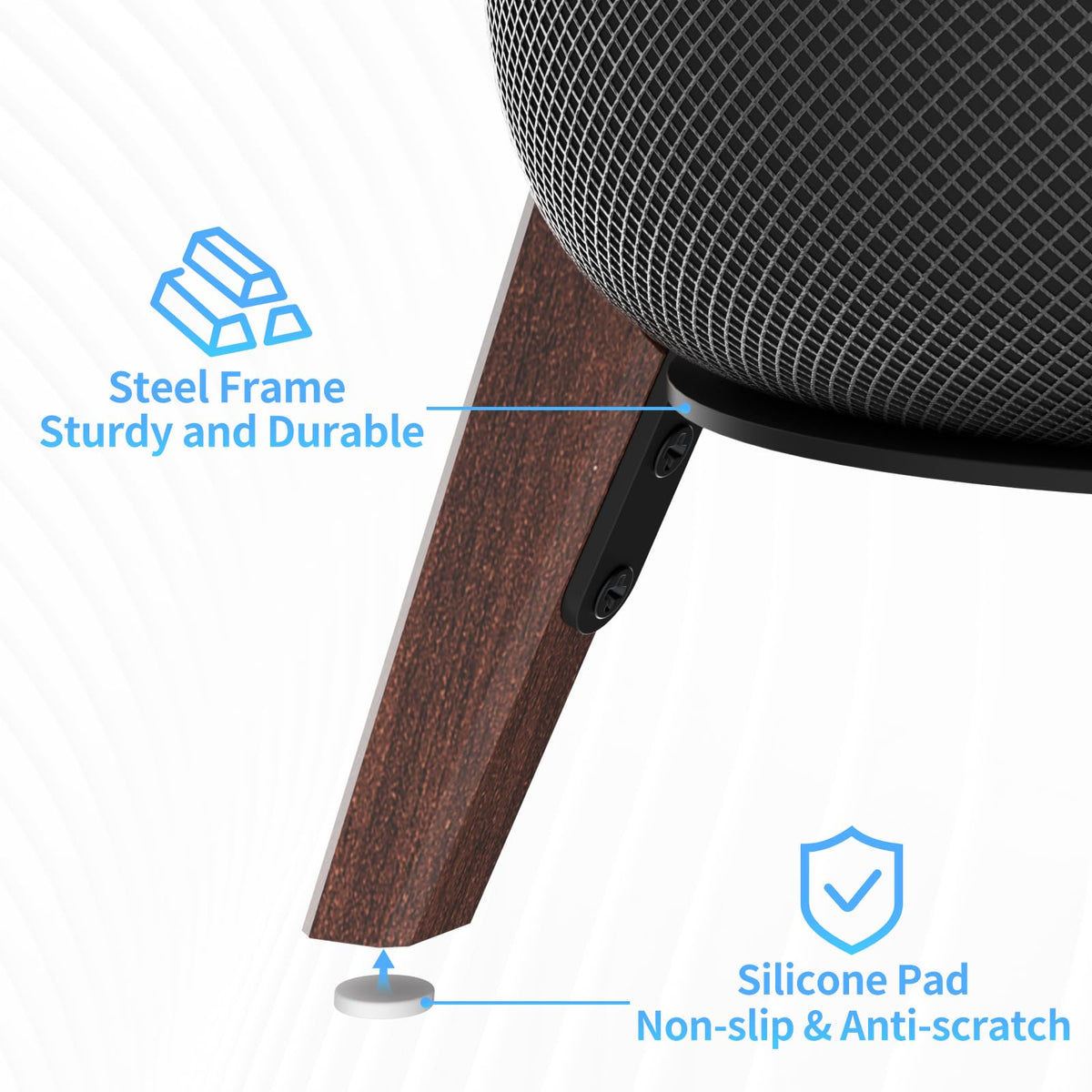 Yibracki wooden tripod legs and metal frame provide sturdy support for HomePod.