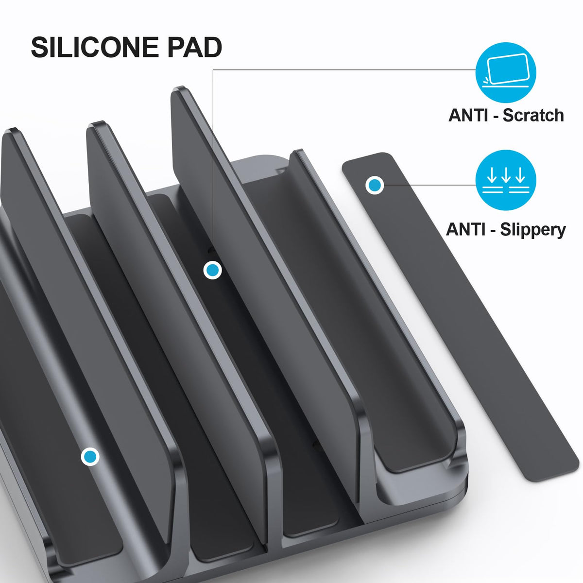 YICOSUN 4-slot stand adjustable detail demonstrates universal width compatibility.
