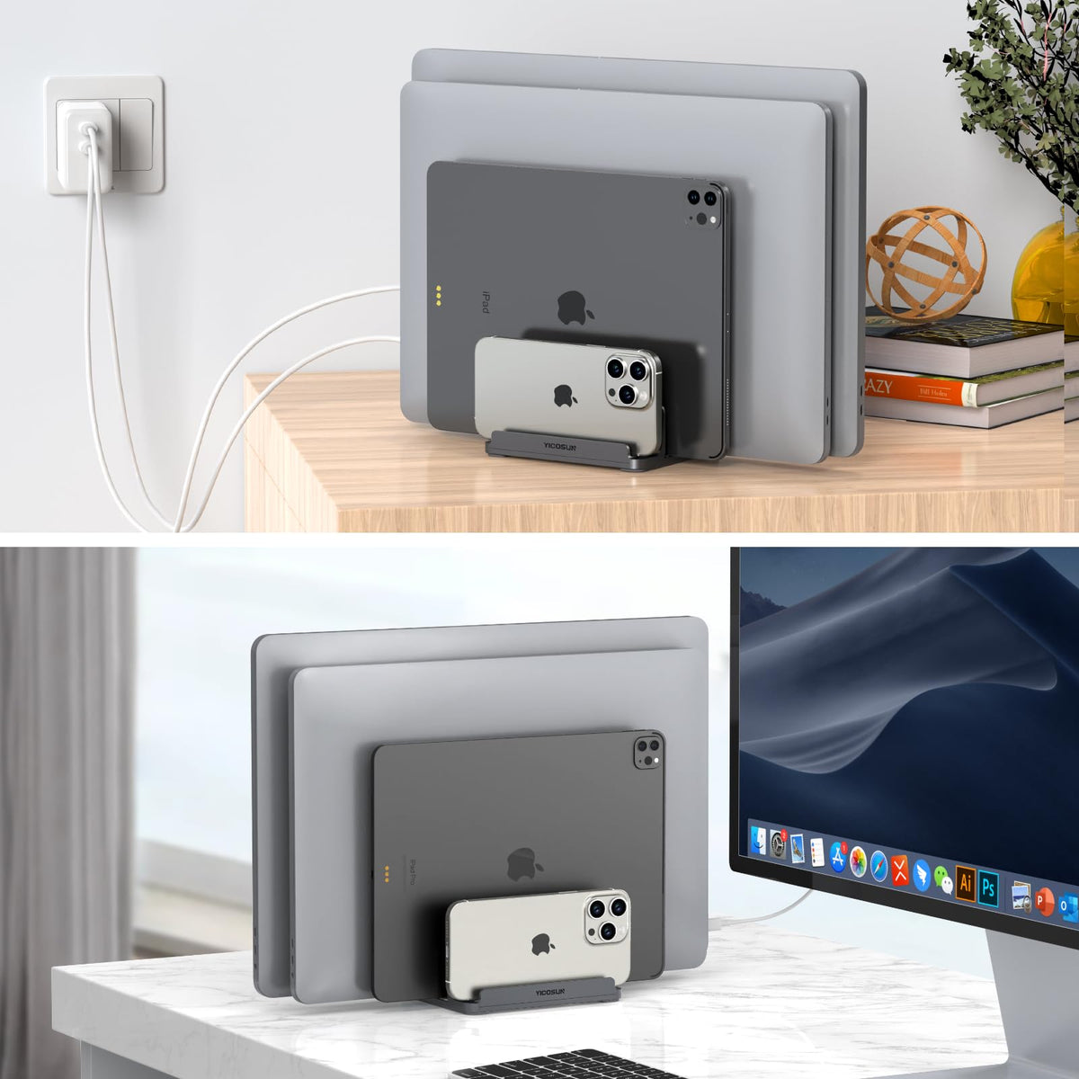 YICOSUN 4-slot stand padding close-up reveals protective non-slip pads.