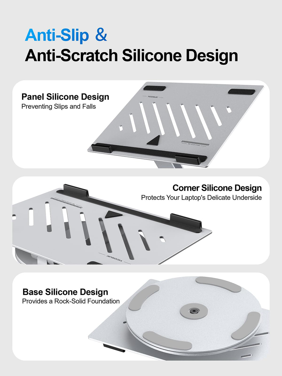 YICOSUN silicone pad and support arm protecting laptop from slips