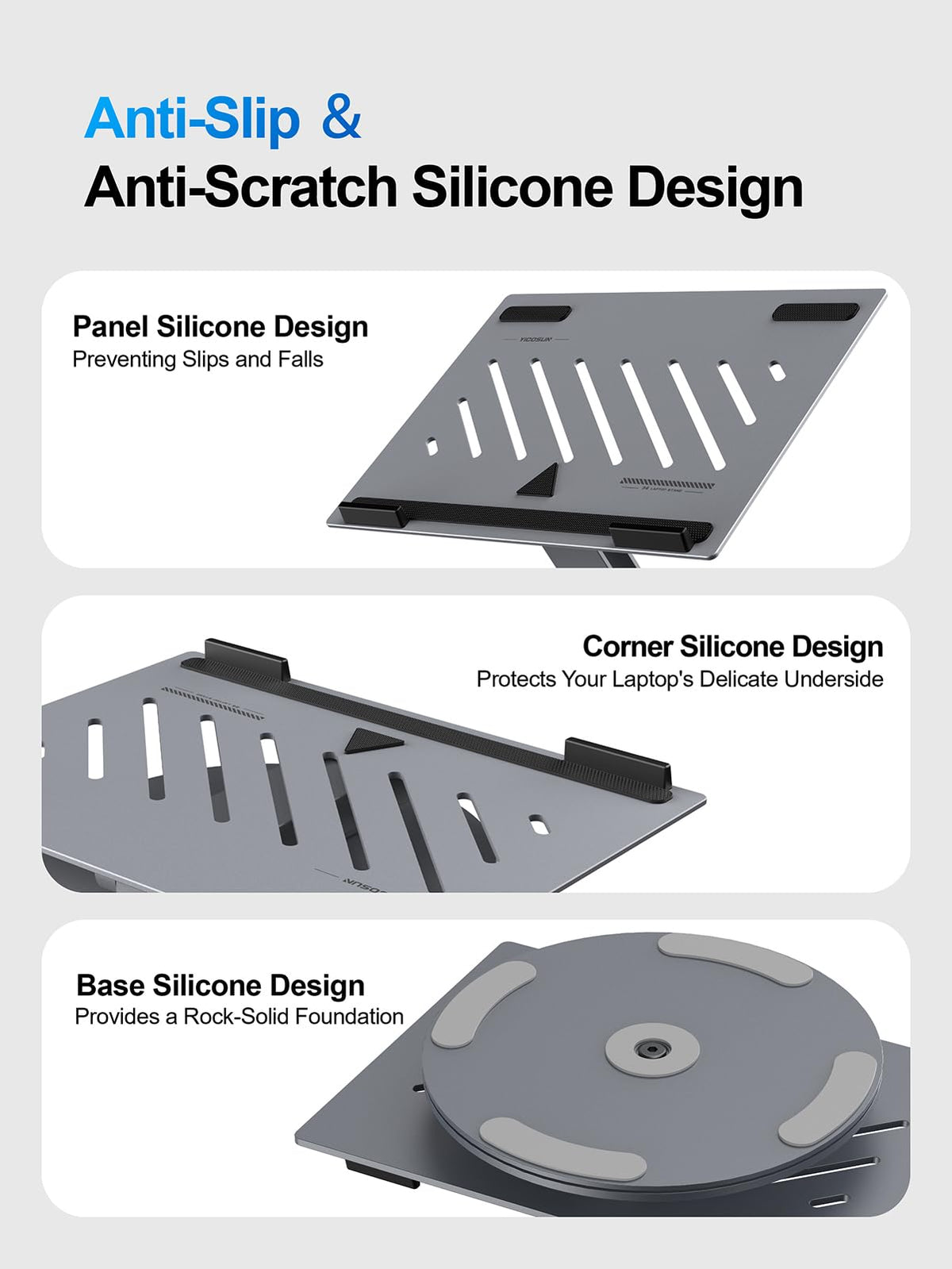 YICOSUN support arms with silicone pads protecting laptop from scratches