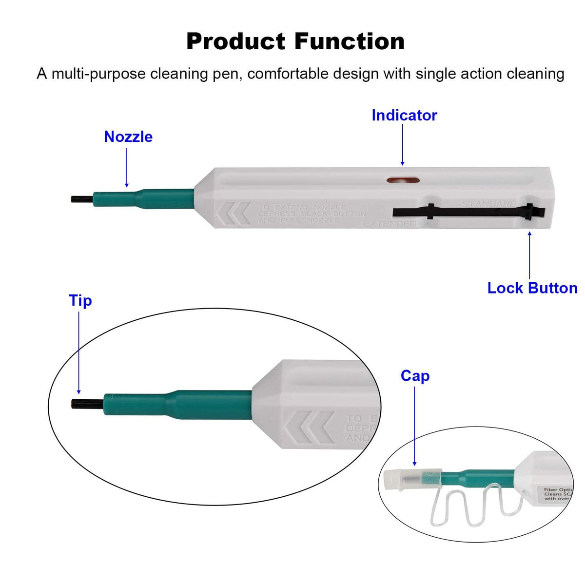 YIENFBEV close-up of extendable tip engaging ferrule for precise cleaning