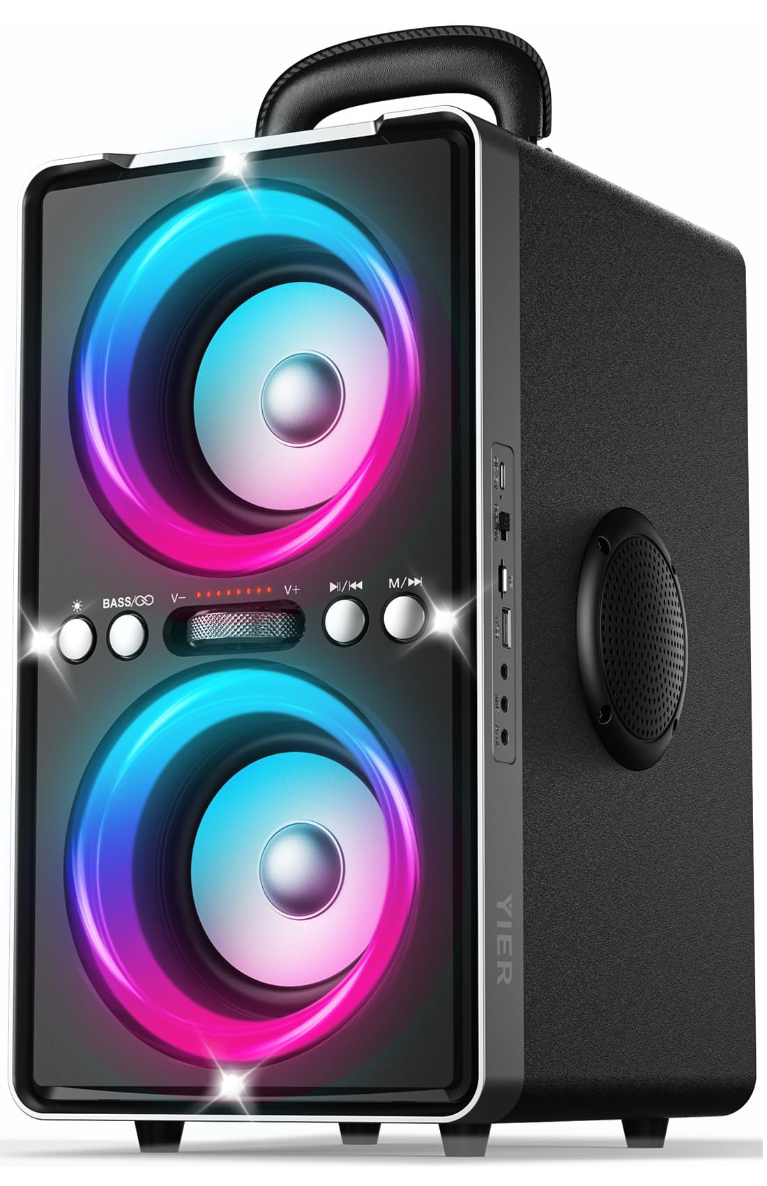 YIER Bluetooth speaker delivering powerful 200W bass for outdoor parties.