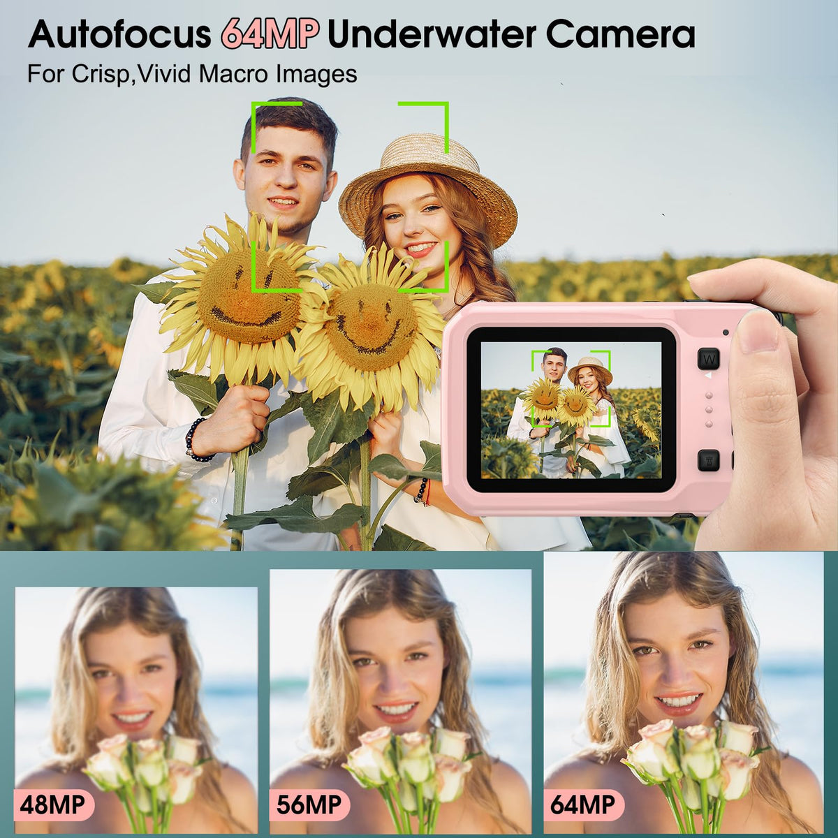 Yifecial 16x digital zoom underwater camera helps frame distant subjects during surfing or snorkeling.