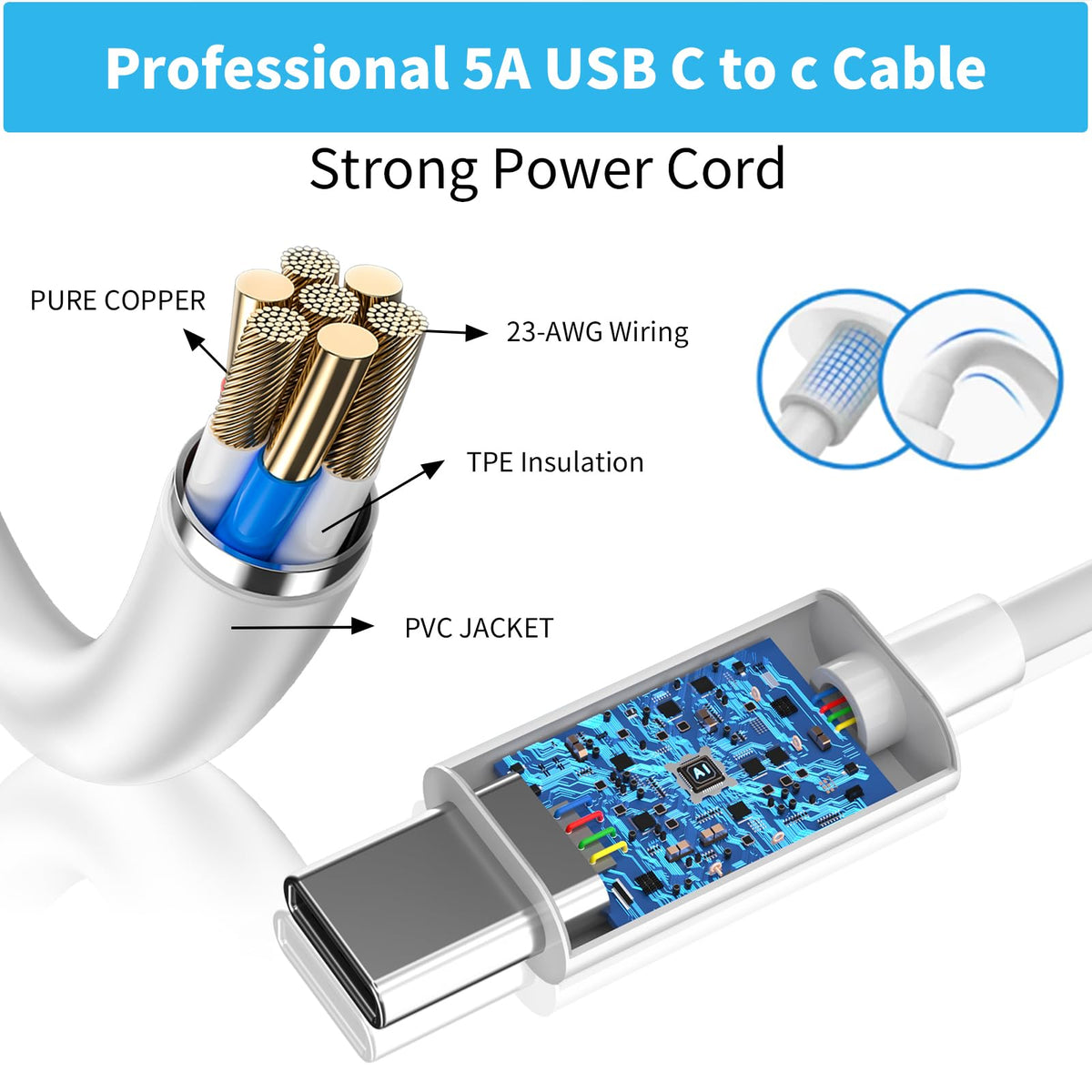 Yihele 6.6ft USB-C cable extended reach for desks and bedsides