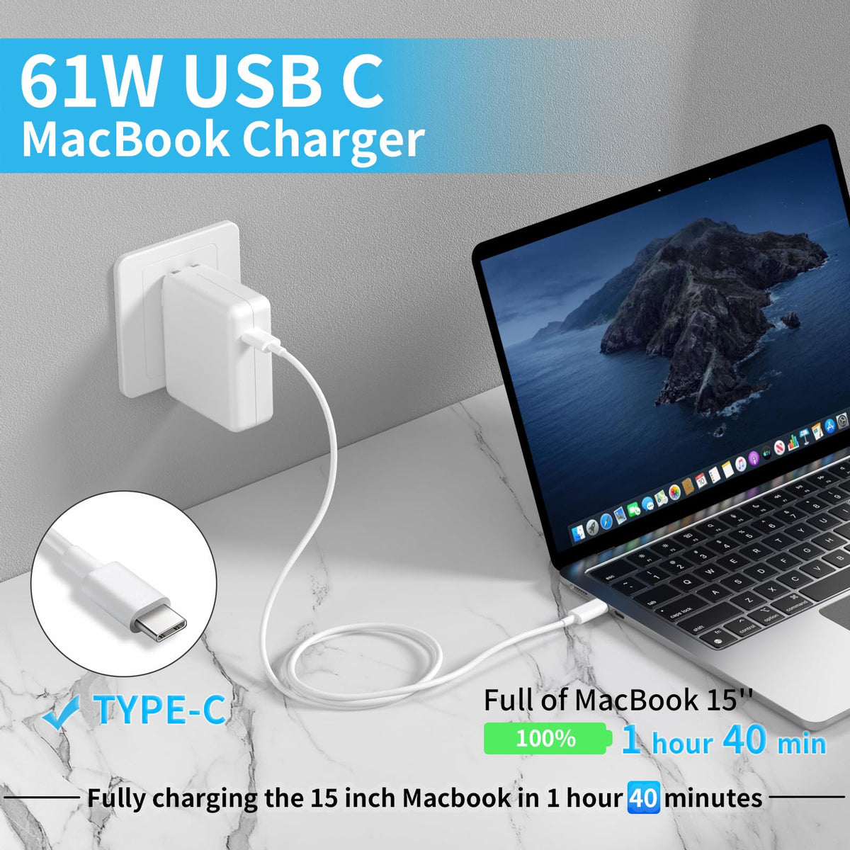 Yihele 61W USB-C charger side profile compact for travel