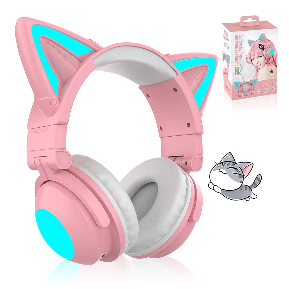 YIK TUNG cat ear headphones with LED lights for stylish travel listening
