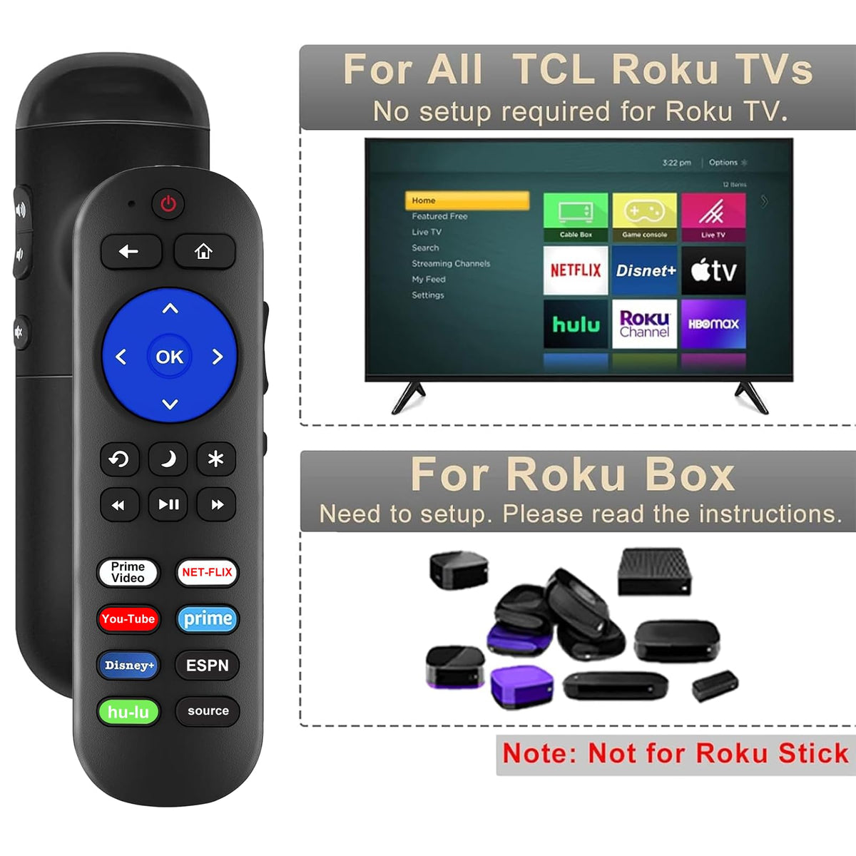 Yimaut base stand supports 49–55 inch TCL Roku TVs securely