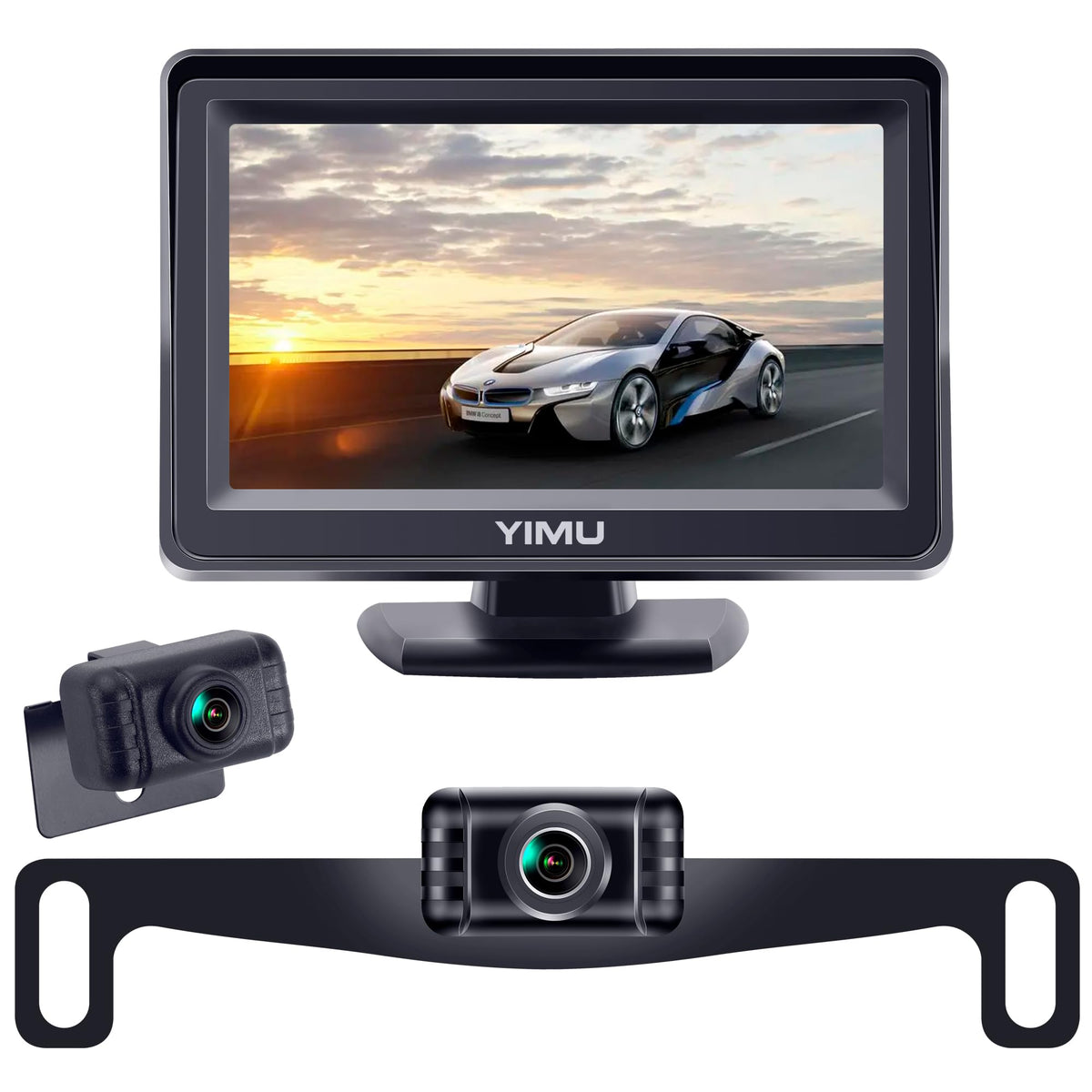 YIMU front license plate camera mounted showing clear rear view benefit