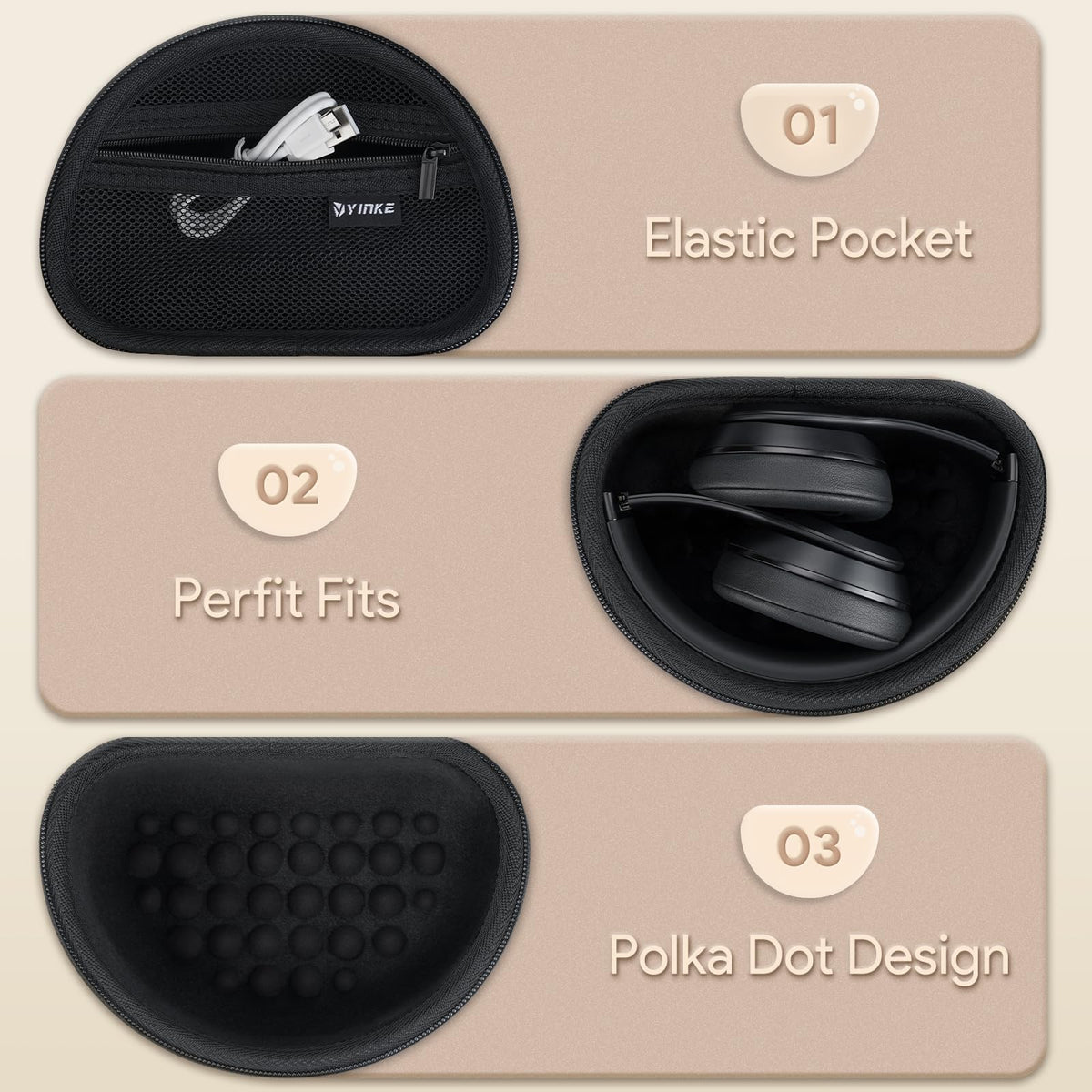 Yinke Beats Solo case inner lining provides soft padding for safe storage