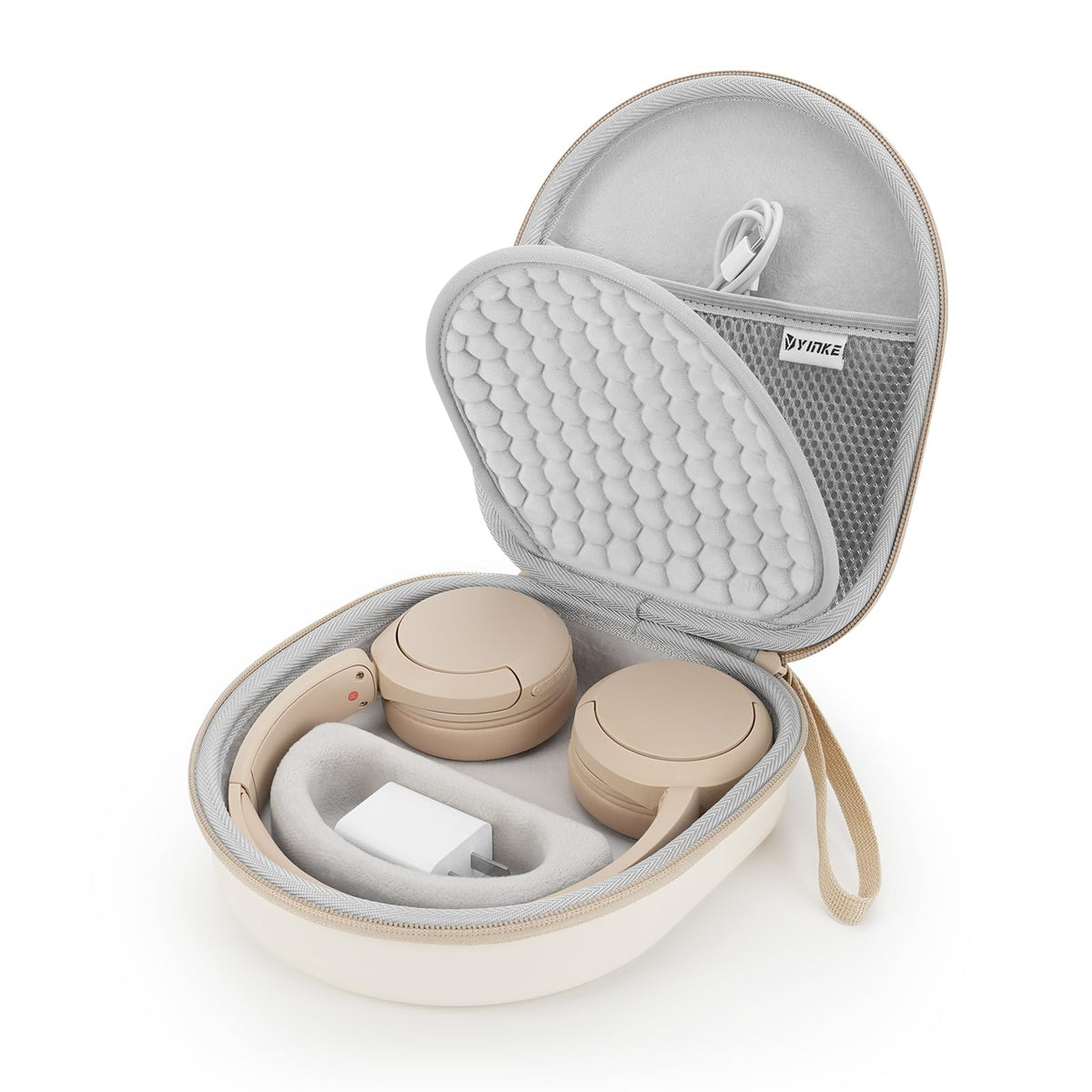 Yinke case front view showing protective shell and zipper for secure storage