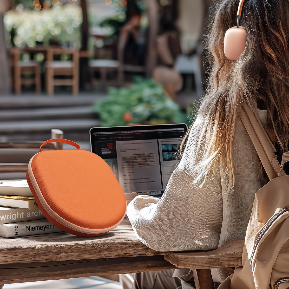Yinke smart case inside backpack demonstrating travel convenience and protection